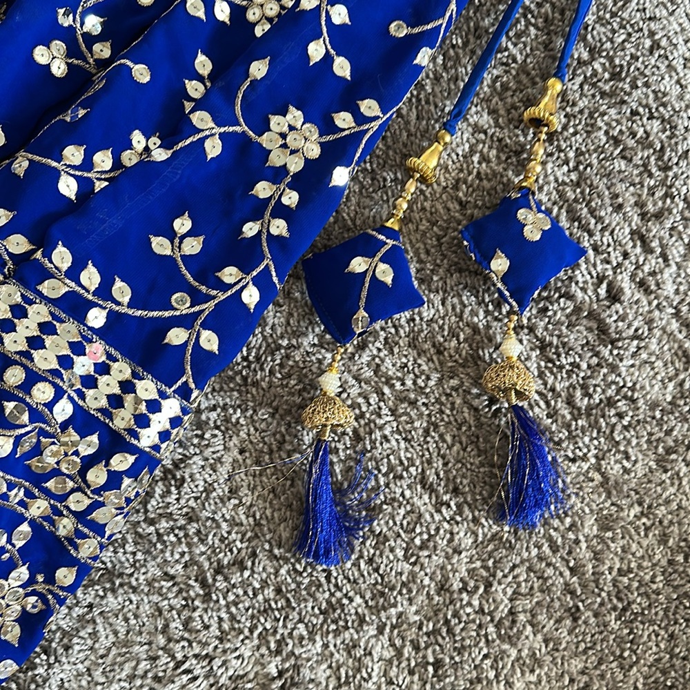 Royal Blue and Gold 3-Piece Lehenga for Indian Wedding Guest with Can Can - Picture 8 of 9